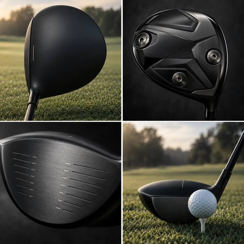 세 개의 무게 포트가 있는 무광 검정색 고관용성 드라이버 콜라주